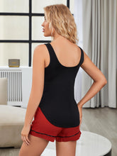 Curved Hem Tank Contrast Shorts Lounge Set